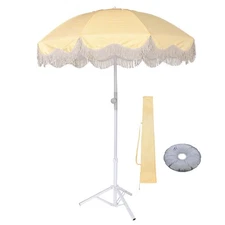 LAGarden Fringe Patio Umbrella with Base Included Tripod Stand Outdoor Shade