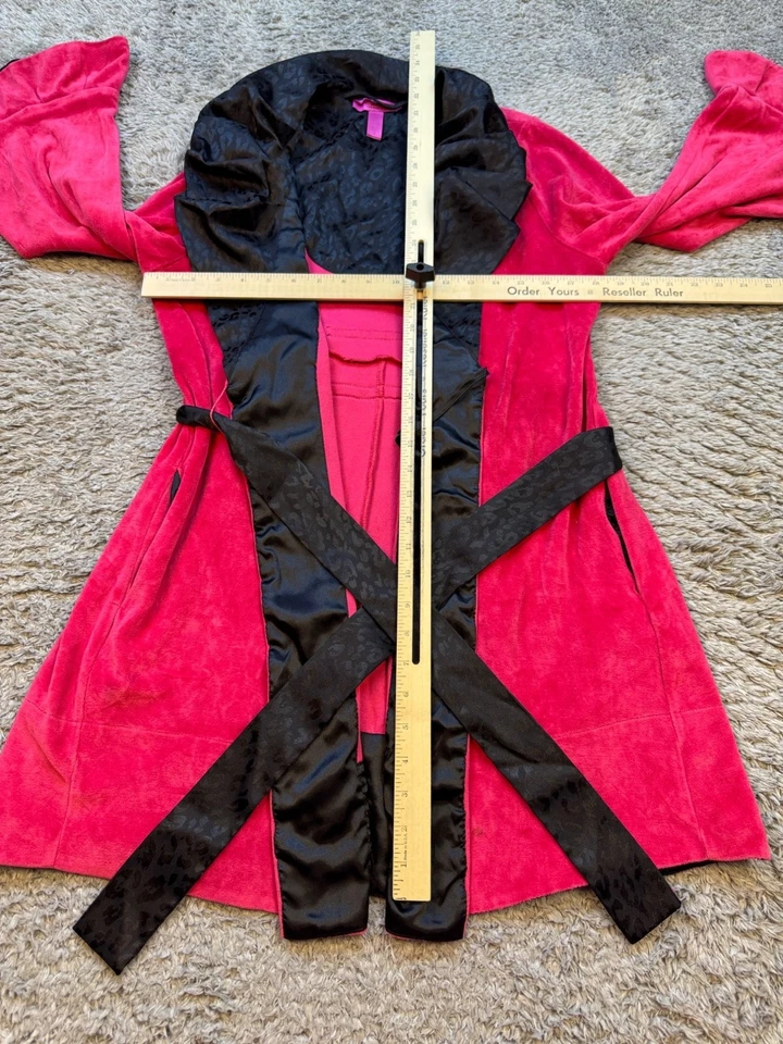 Bata Betsey Johnson Mujer Pequeña Rosa Terry Tela Negro Leopardo Terciopelo Kimono Foto 4 de 4