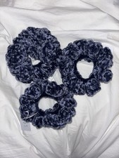 Blue Velvet Crochet Scrunchies Set of 3 Handmade, Soft Stretchy Hair Ties