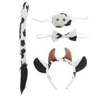 Halloween Cow Headband and Tail Set Animal Ears Plush Bow Tie for Kids