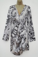 PRETTYLITTLETHING SNAKE PRINT FIX WRAP LONG SLEEVE DRESS SIZE 14 ANIMAL