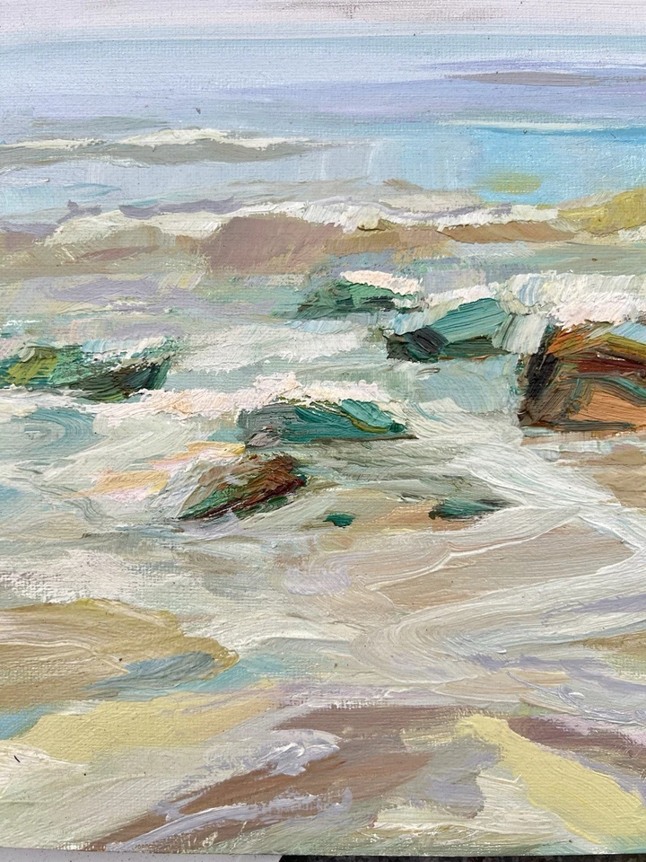 Pintura Original Puesta de sol de un mar Impresionismo Óleo sobre Cartón de A.Shrub Foto 2 de 4