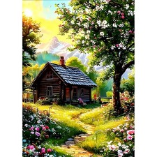 Cabin Diamond Painting Kits for Beginners Adults,5D DIY Tree Flowers Diamond