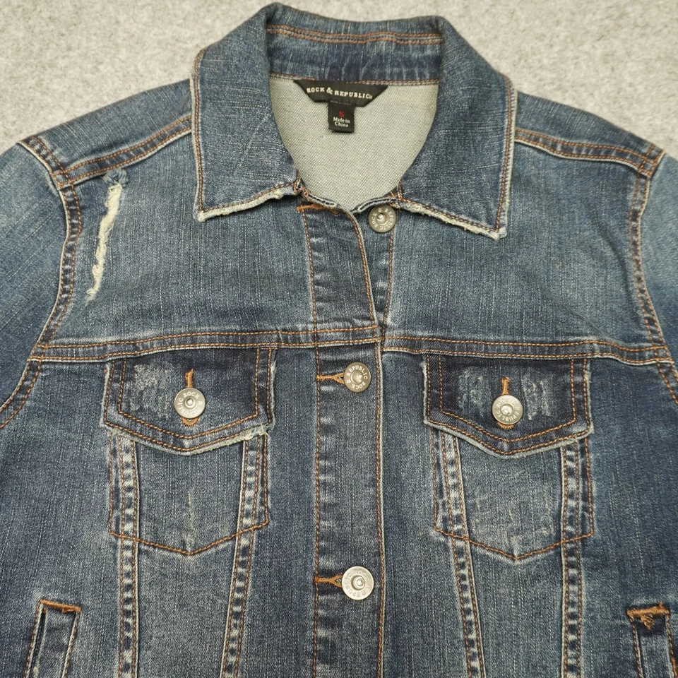 Chaqueta vaquera para mujer Rock & Republic talla S azul algodón envejecido Foto 3 de 4