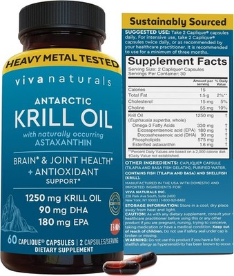 Antarctic Krill Oil Omega 3 Supplements 1250 mg - DHA EPA Omega-3 & Astaxanthin