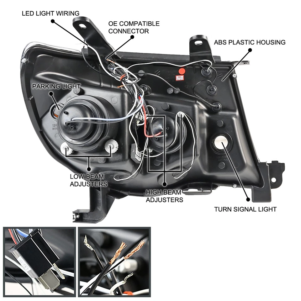 Black Fits 2005-2011 Toyota Tacoma LED Halo Projector Headlights Lamp Left+Right Foto 4 de 4