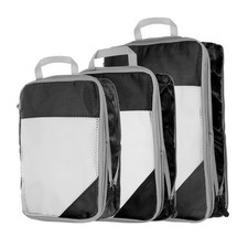 3pcs Suitcases Compression Packing Cube Travel Luggage Organizers Bag Black