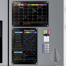 Black Magnetic Acrylic Dry Erase Calendar for Fridge, Monthly  Weekly/Chore ...
