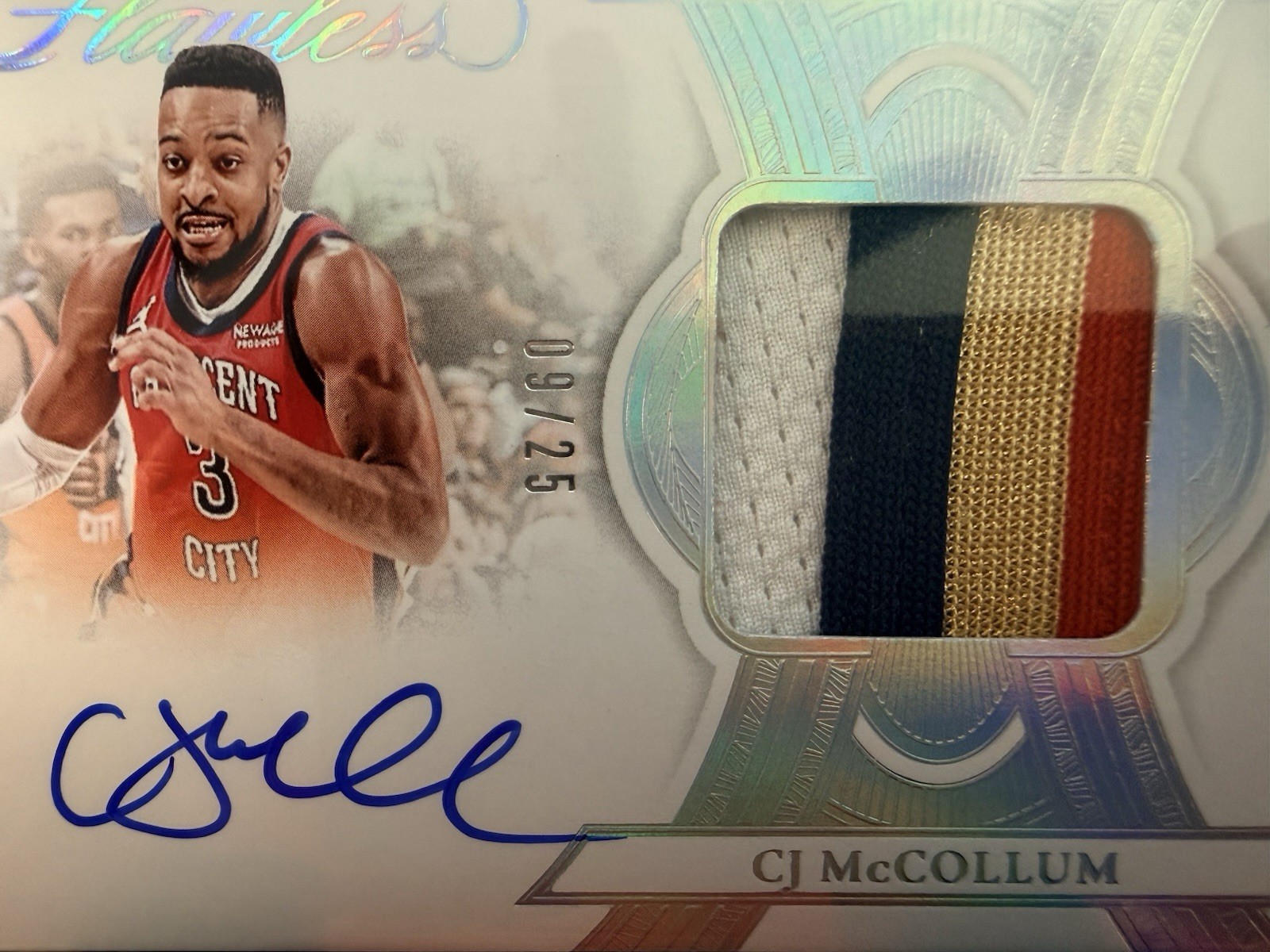 CJ MCOLLUM - 2022-23 Flawless  3 COLOR PATCH AUTO / AUTOGRAPH 09/25🔥 view 2
