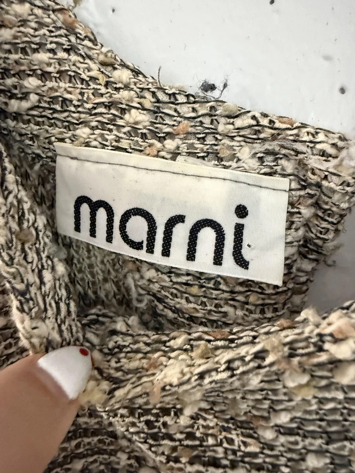 Vestido Marni Mujer 8 Gris Crema Manga Larga Tejido Bouclé Mezcla Lana Texturizado Foto 3 de 4