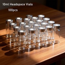 100PCS 10ml Sample Vials Clear Glass Bottle 20mm Crimp Top Headspace Bevelled