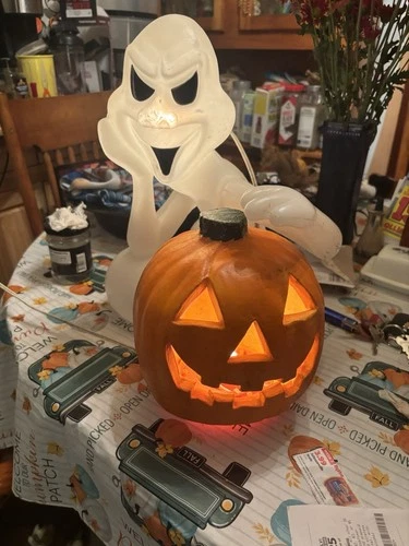 Vintage Seasons By Zauders Blow Mold Ghost And Foam Jack O Lantern Light Up 14”