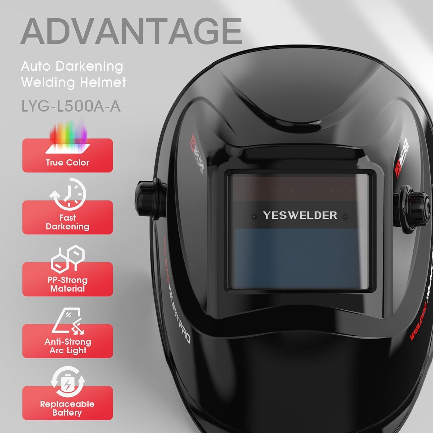 YESWELDER 2 Sensors Auto Darkening Welding Helmet True Color TIG/MIG/ARC/Grind
