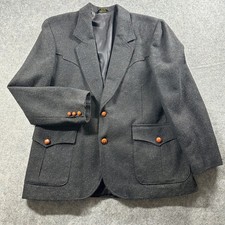 Pioneer Wear Western Blazer Mens 44 Black Wool Blend Flecked Leather Buttons USA