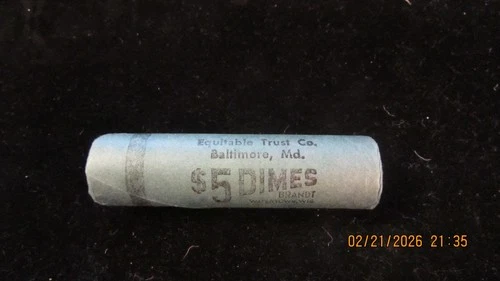 1964-P BU Roll of Roosevelt Silver Dimes in original tight bank wrapper - PQ+++