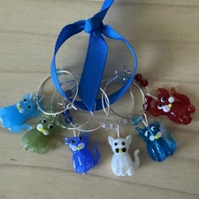 NEW! 6 CATS CATS COLORFUL CATS  Wine Glass Charms  Set Of 6
