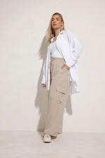 Yours Curve Women's Plus Size Linen Cargo Trousers