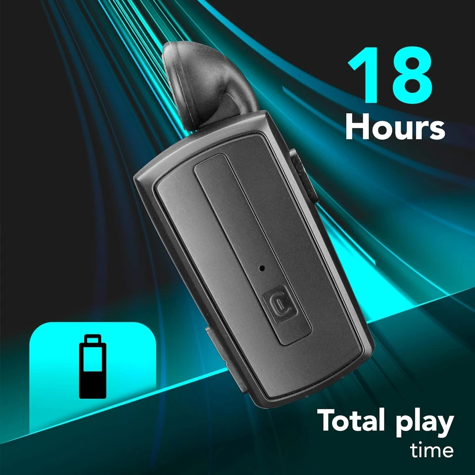 cellularline - BTCLIPARDP - Auricolare Bluetooth Riavvolgibile con Clip - Durata - Immagine 2 di 4
