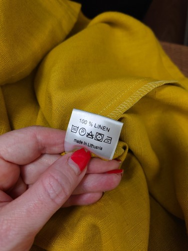 Vestido de lino Not Perfect amarillo verdoso Patna cintura caída volantes maxi talla mediana - Imagen 15 de 15