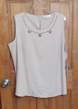 Kasper Womens Top 2X Layering Career Separates Beige Beaded Sleevless Keyhole