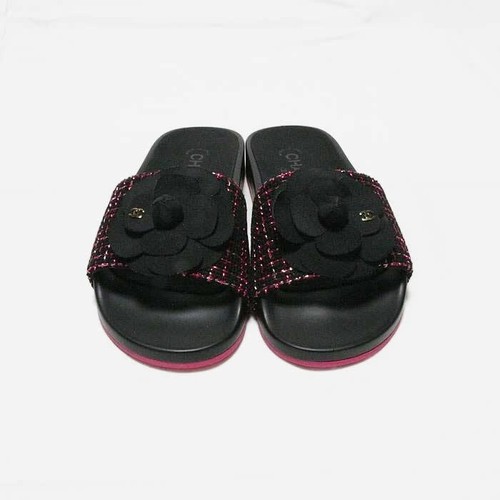 CHANEL Coco Mark Camellia Sandals Tweed EU:36/US:5.5 Black W/ Box,Bag 9242K Auth - Picture 12 of 13