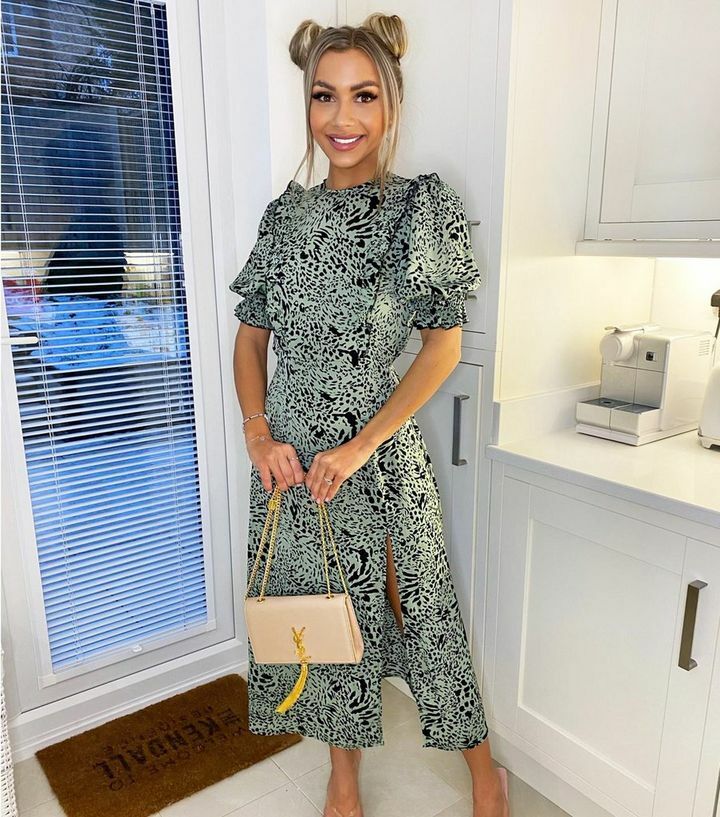 AX Paris Light Mint Green Animal Print Puff Sleeve Ruffle Midi Dress size  10 38 | eBay