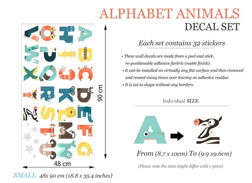 Animals Alphabet Learning ABC Enlighten Removable Wall Decals Stickers Room Deco - Picture 4 of 5