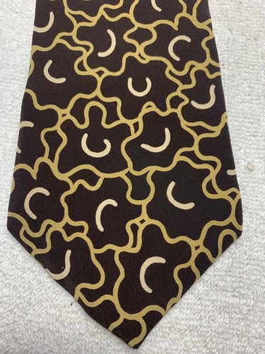 ROBERT STOCK MENS TIE BROWN WITH YELLOW AND WHITE 4 X 56