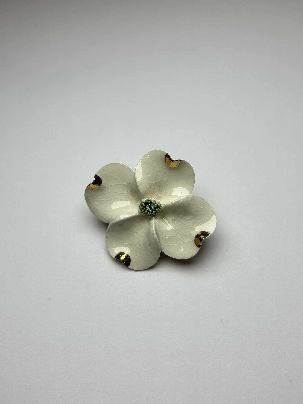 Vintage White Ceramic Dogwood Flower Pin