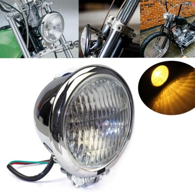 Bates Style Retro 4.5'' Round H4 Headlight Front Lamp For Chopper Bobber Custom