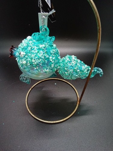 Bedazzled Jeweled Blue Glass Fish Christmas Ornament ~ NWT ~ 5.5" long - Picture 2 of 3
