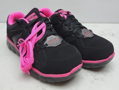 Skechers 76553 BKPK Womens Athletic Work Shoes M Black Alloy Toe *New  No Box