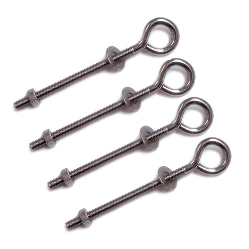 Straining Eye Bolts Folded With Nuts & Washers, M6 150mm Zinc Plated