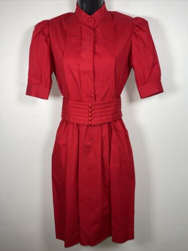 Vintage Albert Nipon Red Hot Cotton 1970's Dress … - image 1