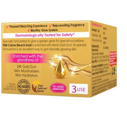 Dabur Fem Creme Bleach GOLD Fairness Cream -8Gm /24Gm/64Gm for Female face - Image 4 of 4