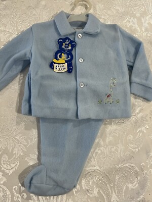 Maude Wilson BLUE Baby Button Up Winter 2-piece Set Size 00 Giraffe Embroidered