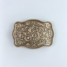 Vintage Gold Plated Southwest Western Flower Carved Belt Buckle