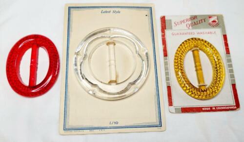 Lot de 3 boucles de ceinture en verre tchèque vintage jaune clair rouge ovale rond neuf et d'occasion - Photo 1 sur 1