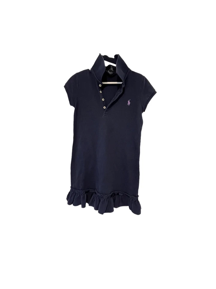 Ralph Lauren Girls Ruffle Dress - Size 6, Navy Blue, 100% Cotton, Purple Horse - Image 2 of 4