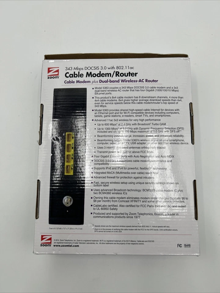 Zoom Cable Modem plus AC1900 Dual-band Wireless-ac Router Model 5363 - Image 3 of 4
