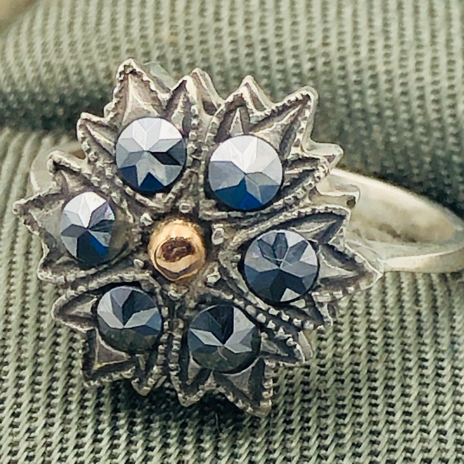 Vintage Marcasite Flower Ring Solid Silver 875 14… - image 13