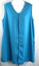 Jessica London Sleeveless Shirt dress 18W Aqua V-neck Split Front Knee Length