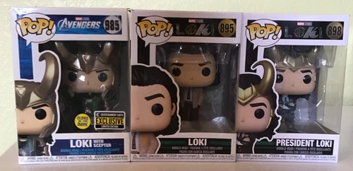 Funko Pop! Lot of 3 Loki w/ scepter 985, Season 1 895, President Loki 898