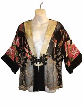 Spencer Alexis silk Floral Patchwork kimono Asian embroidered artsy vintage TOP