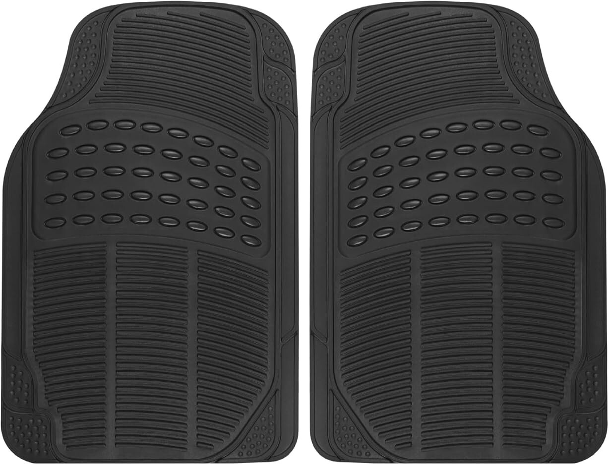All Weather Rubber Front Car Truck SUV Van Black Floor Mats 2PC Set