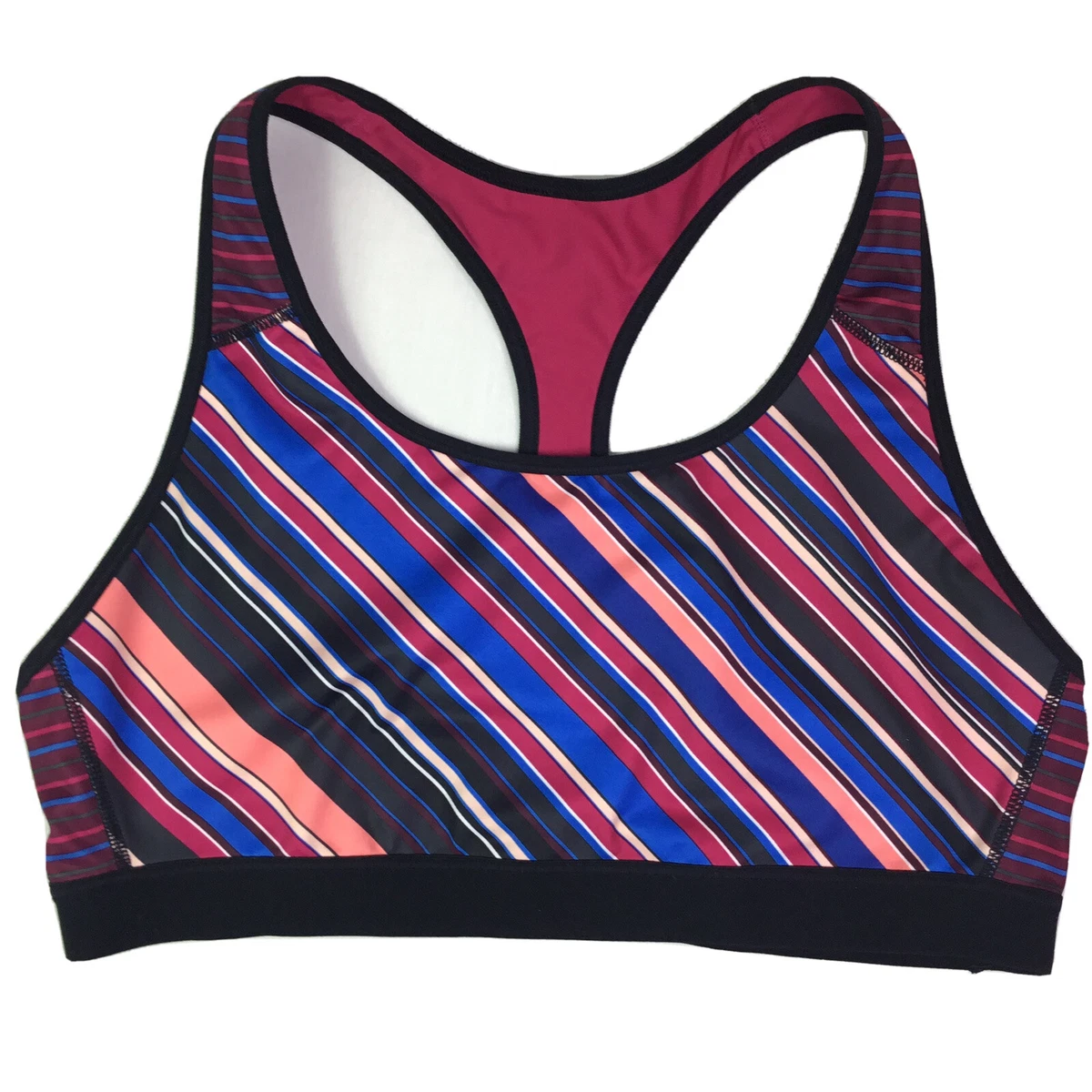 C9 Champion Power Core Sports Bra Striped Black Pink Blue Size XXL