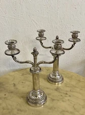 Paire De Chandeliers Métal Argenté 30 Cm Hauteur