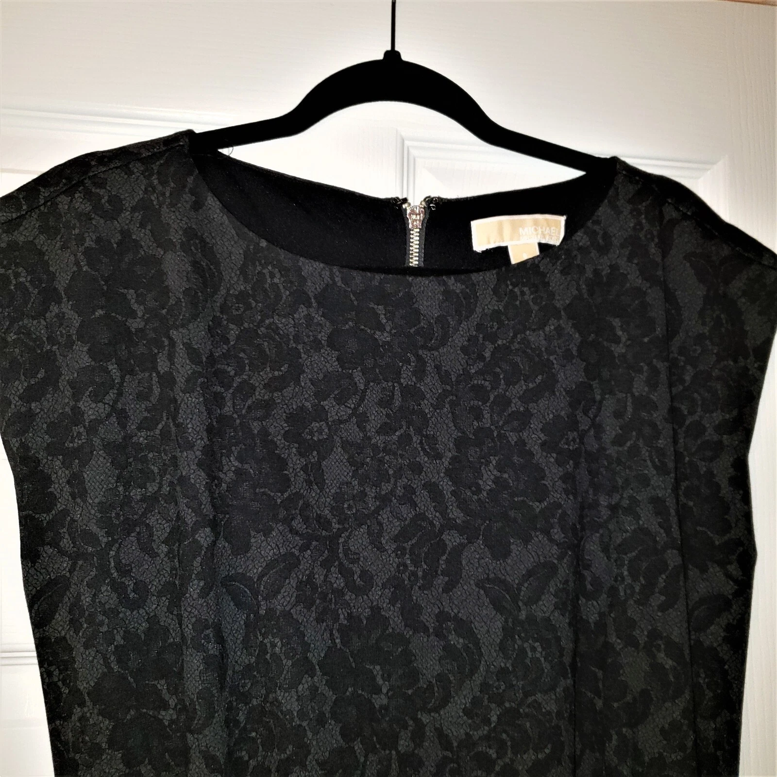 Abito corto grigio Michael Kors pizzo stampa jersey tubino taglia 8 foderato senza maniche