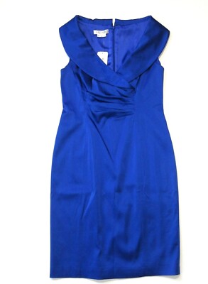 kay unger stretch satin sheath dress Kay Unger Womens Sleeveless Back Zip Collared V Neck Sheath Dress Blue Size 12