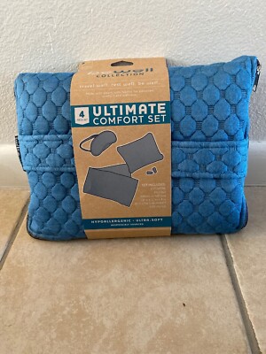 Lewis N. Clark BeWell Ultimate Comfort Set - Black Travel Pillows & Blanket NEW